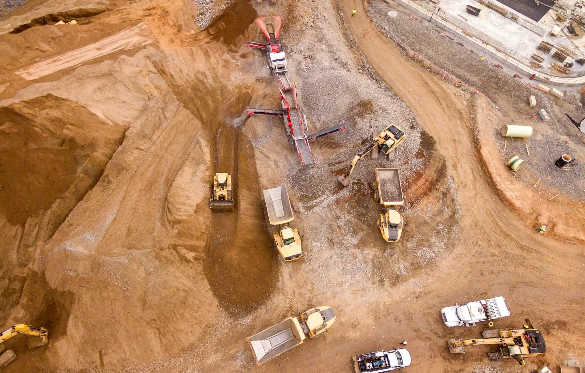 aerial photography of dump trucks